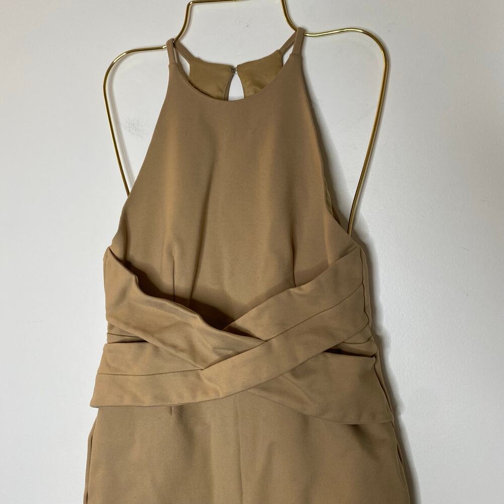 LAVISH ALICE Tan Wrap Front Plunge Back Mini Dress Size US 6 - Picture 4 of 13